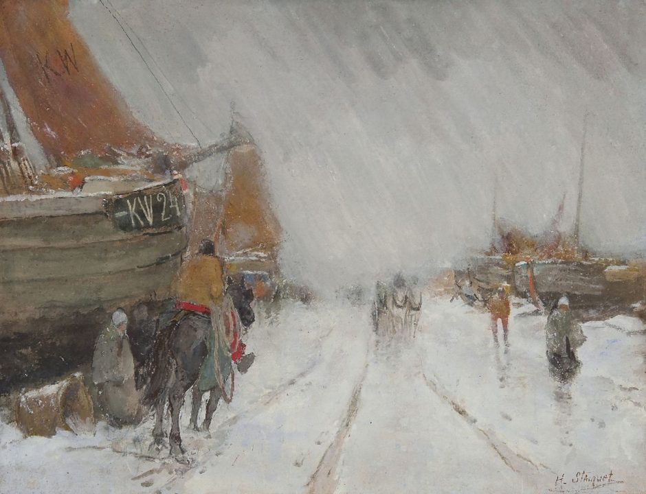 Henri Stacquet - De KW 24 in de sneeuw, gouache op papier 50 x 60 cm , gesigneerd r.o.