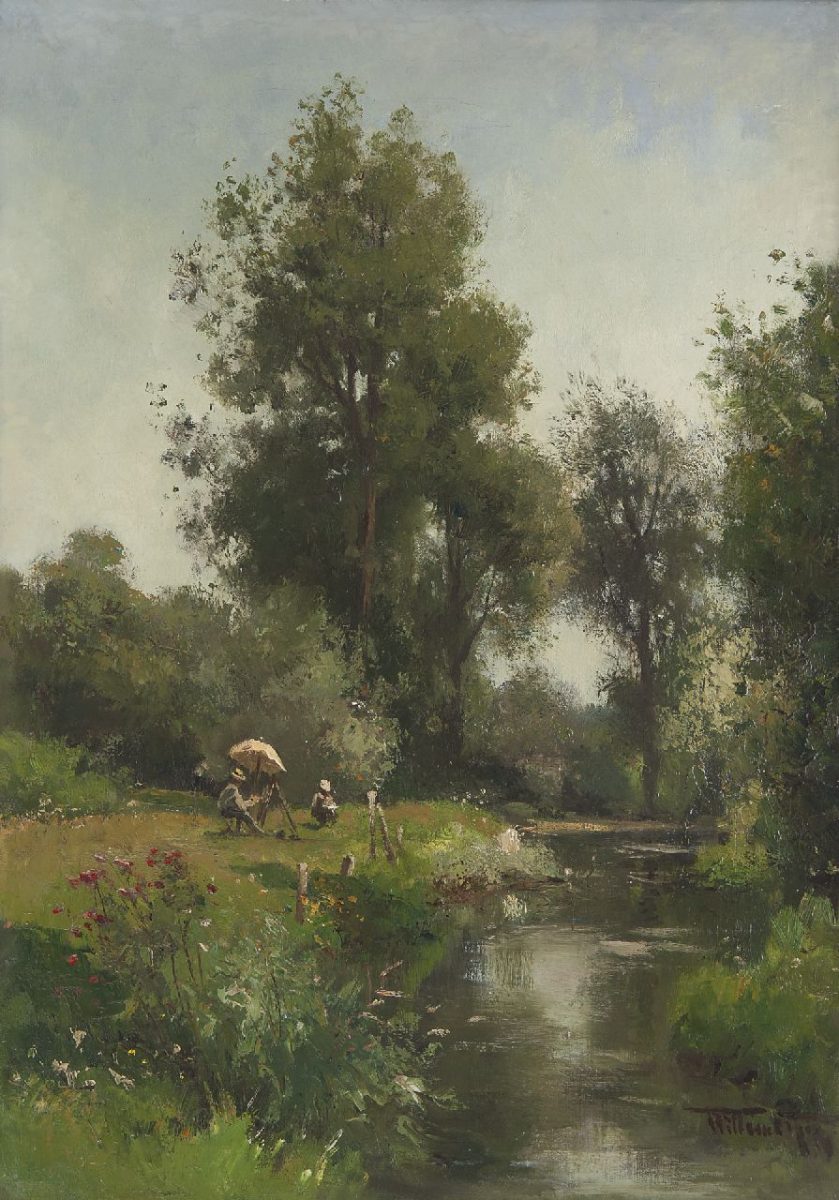 Willem Rip - Schilders aan het werk in het Geuldal, Limburg, olieverf op doek 65,4 x 46,4 cm , gesigneerd r.o.