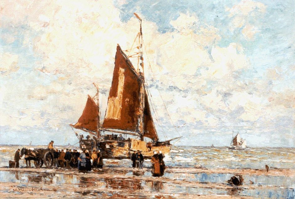 Wilhem Hambüchen - Strandgezicht, Katwijk, olieverf op doek 45,4 x 65,2 cm , gesigneerd l.o.