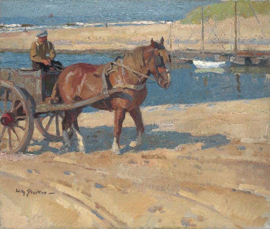 Willy Sluiter - Schelpenkar bij De Uitwatering, Katwijk aan Zee, olieverf op doek 55,2 x 65 cm cm , gesigneerd l.o.