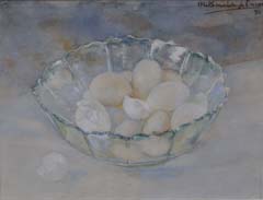 Kamerlingh Onnes M. - Kristallen schaal met eieren, aquarel op papier 29,8 x 39,1 cm, gesigneerd r.b. en gedateerd '93