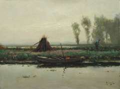 Zwart A.J. - Boer in polderlandschap, olieverf op doek 30 x 40 cm, signed l.r.