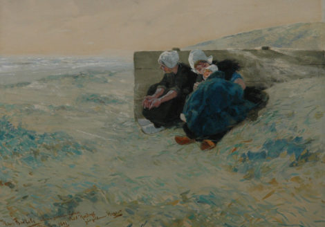 Bartels H. von - Twee vrouwen en kind in de duinen, gouache op papier 29,7 x 40,6 cm, gesigneerd l.o. en gedateerd 'München 1893'