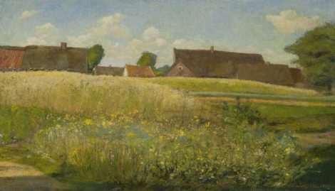 Gestel L. - Boerderijen langs het korenveld, olieverf op doek 37 x 62,5 cm, gesigneerd r.o. en gedateerd 1904