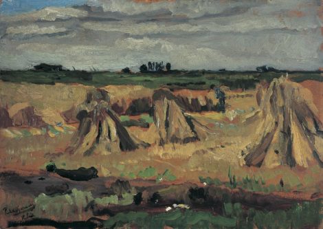 Wijngaerdt, P.T. van - Studie polder Amstelveen, olieverf op schildersboard 37,5 x 52,5 cm, gesigneerd l.o. en verso gedateerd 1902