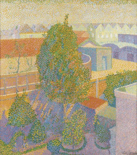 Frits Maris - Uitkijk over de stad, olieverf op doek 44,7 x 39,5 cm, gesigneerd rechtsonder