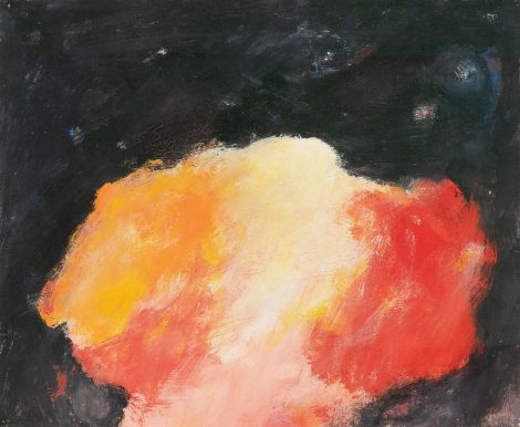 Eugène Brands - Attack the darkness of the universe, gouache op board 40,0 x 49,3 cm, gesigneerd verso en gedateerd 7 VIII 1998