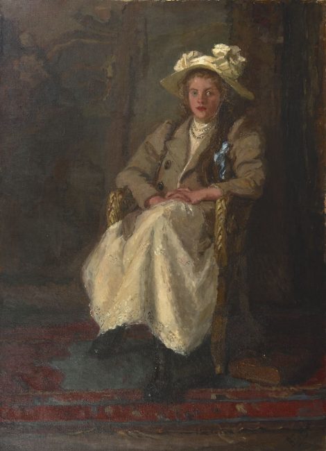 Barbara van Houten - Meisje in een stoel, olieverf op doek 158,3 x 116,7 cm, gesigneerd rechtsonder en te dateren vóór 1901