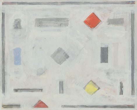 Bart van der Leck - Compositie (ontwerp voor een tapijt), gouache op papier 13,5 x 16,5 cm, te dateren vroege jaren 30