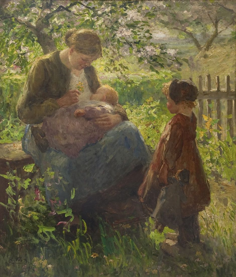 Evert Pieters - Lente in Laren, olieverf op doek 130,7 x 112,8 cm, gesigneerd linksonder en gedateerd 1912