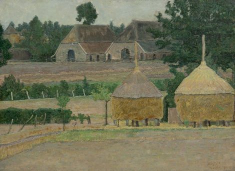 Vilmos Huszár - Boerderij in Almen, olieverf op doek op paneel 38,1 x 50,9 cm, gesigneerd rechtsonder en gedateerd 1911 VIII