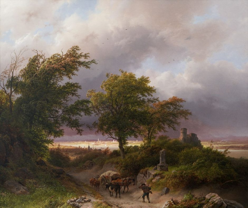 Barend Cornelis Koekkoek - Landschap bij de Rijn met naderende storm, olieverf op doek 70,5 x 84,5 cm, gesigneerd rechtsonder en gedateerd 1847