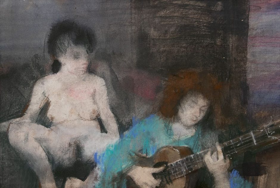 Jan Andreas Goedhart - Muzikant en naakte vrouw, pastel op papier 43,3 x 63,0 cm