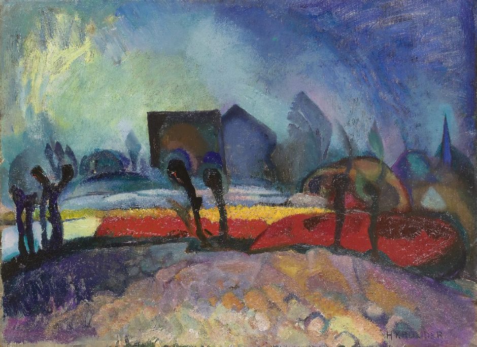 Herman Kruyder - Bollenveldjes, olieverf op doek 41.9 x 56.3 cm cm, gesigneerd rechtsonder en te dateren ca. 1920