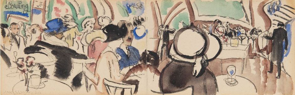 Jan Sluijters - Danshal, aquarel op papier 11,5 x 36,8 cm, gesigneerd linksonder