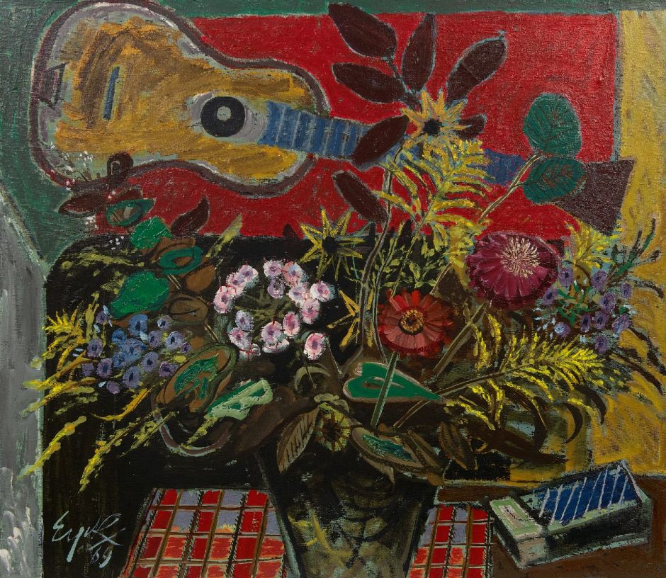 Charles Eyck - Stilleven met een gitaar, olieverf op doek 70,5 x 80,1 cm, gesigneerd linksonder en gedateerd '69