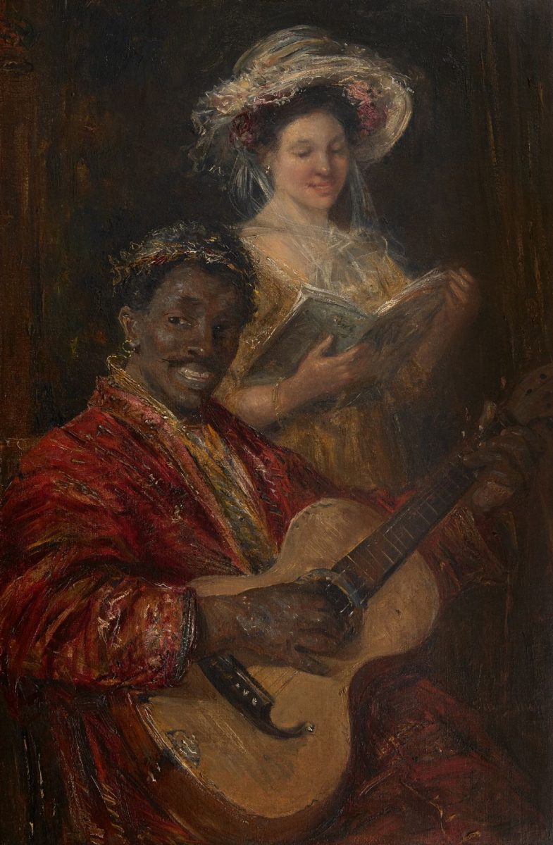 Simon Maris - Musicerend duo, olieverf op doek 75,7 x 50,6 cm